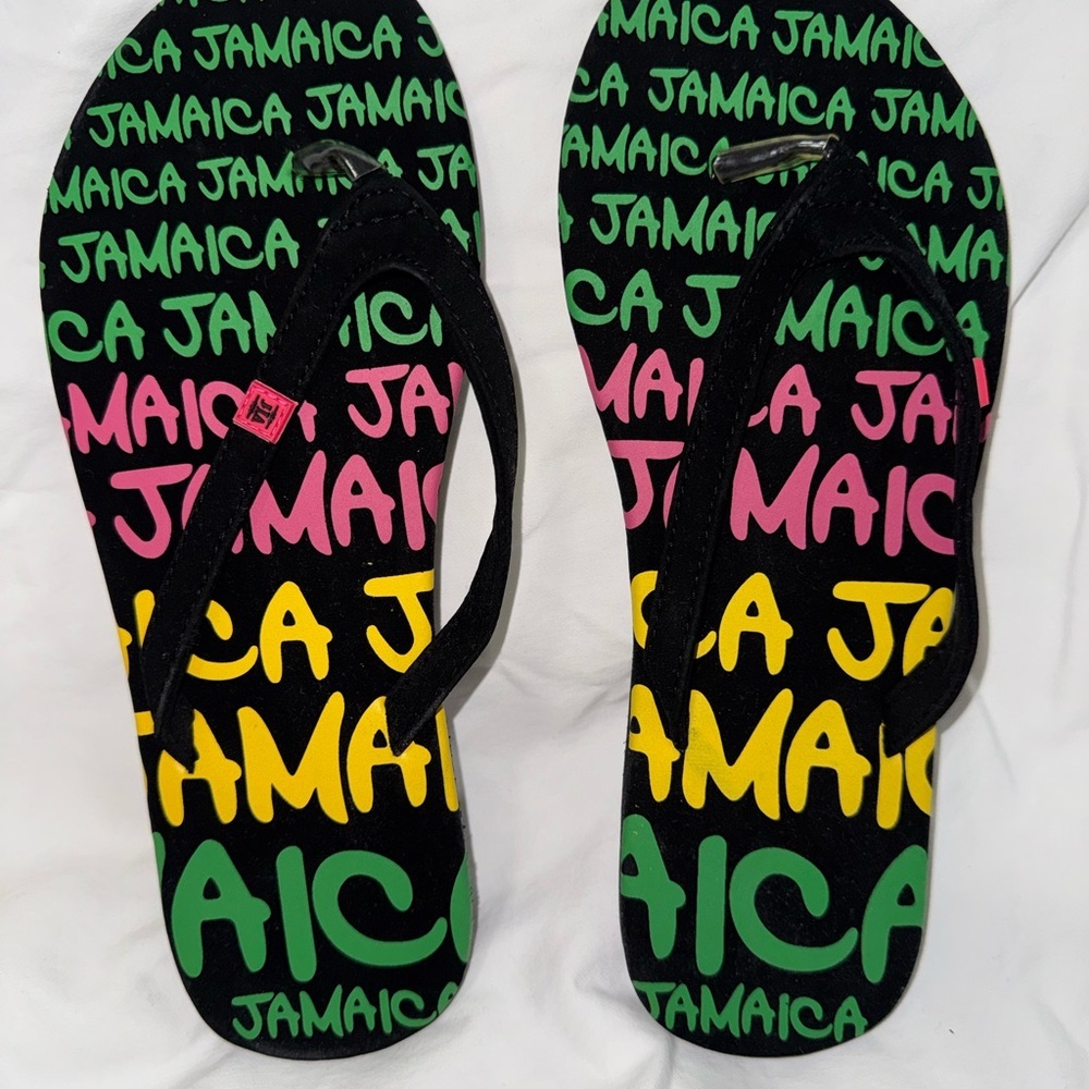 Jamaica Flip Flops with Colorful Text